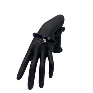 Purple & Black Beaded Bracelet With Heart & Nurse Cap Charms